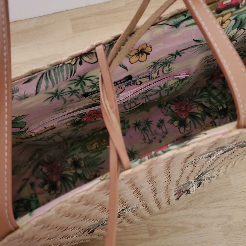 Joe Boxer Wicker Straw Beach Tote Bag Purse Shoulder Strap Palm Tree Rattan - Picture 4 of 8